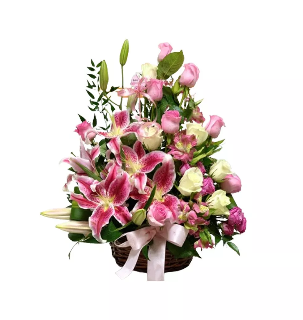 Pink Floral Basket Delight